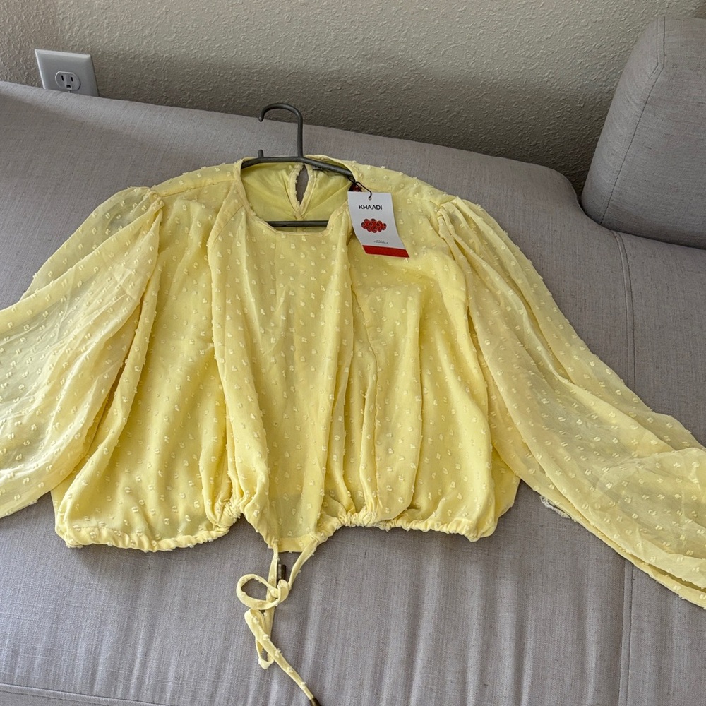 Elegant Yellow Blouse with Drawstring